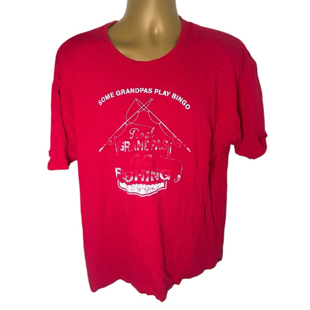 Hanes ComfortSoft Grandpa Bingo Fishing Graphic Tee Red 2XL